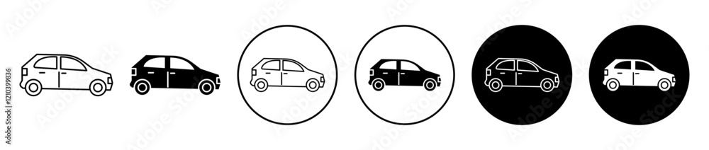 Compact car icons set in black filled and stroke line style Compact car icons set in black filled and stroke line style