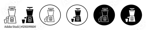 Cold pressed juicer icons set in black filled and stroke line style