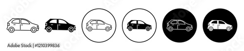 Compact car icons set in black filled and stroke line style