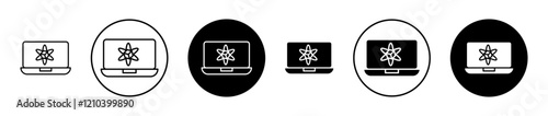 Computer simulation icons set in black filled and stroke line style