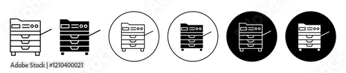 Copier icons set in black filled and stroke line style