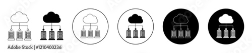 Data center icons set in black filled and stroke line style