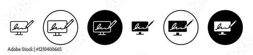 Electronic signature Icons vectors. black solid and liner versions