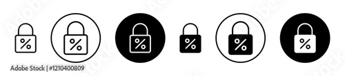 Fixed rate mortgage icons set in black filled and stroke line style