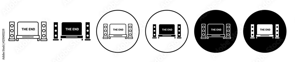 Home cinema icons set in black filled and stroke line style Home cinema icons set in black filled and stroke line style