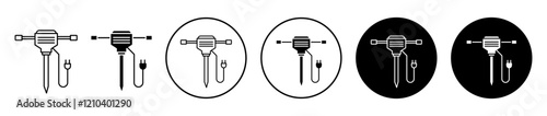 Hydraulic breaker icons set in black filled and stroke line style