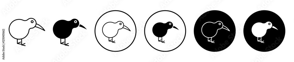 Kiwi bird icons set in black filled and stroke line style Kiwi bird icons set in black filled and stroke line style