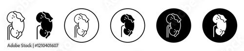 Kidney disease icons set in black filled and stroke line style