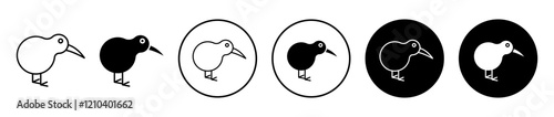 Kiwi bird icons set in black filled and stroke line style