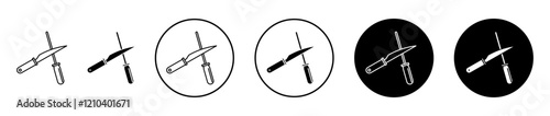 Knife sharpener icons set in black filled and stroke line style