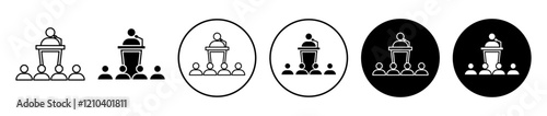 Lecture icons set in black filled and stroke line style