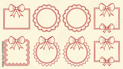 a collection of elegant, decorative frames in a warm, rosy red hue.