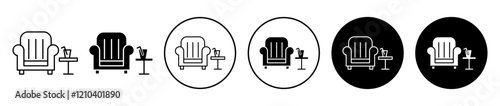 Lounge icons set in black filled and stroke line style