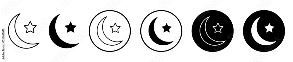 Moon and star icons set in black filled and stroke line style Moon and star icons set in black filled and stroke line style