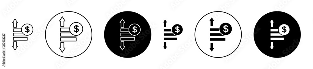 Operating profit loss icons set in black filled and stroke line style Operating profit loss icons set in black filled and stroke line style