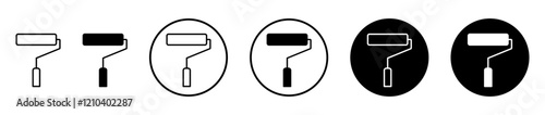 Paint roller icons set in black filled and stroke line style