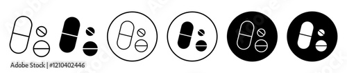Pills icons in black and blue set