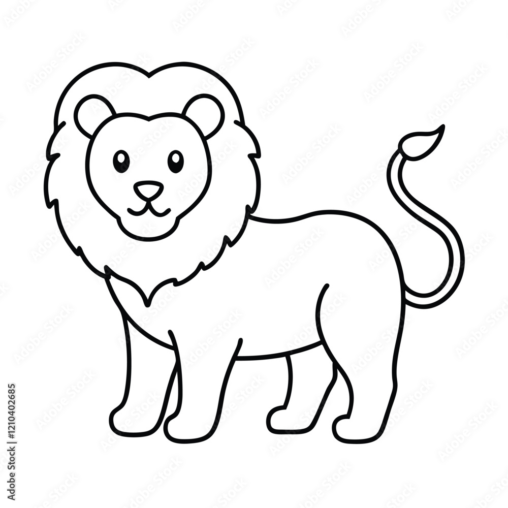 Fototapeta premium Lion Line Art Vector Illustration and Lion Outline Drawing