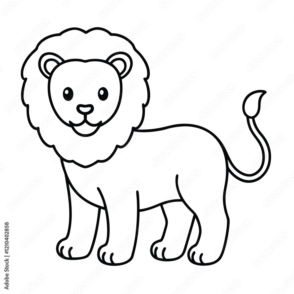 Fototapeta premium Lion Line Art Vector Illustration and Lion Outline Drawing