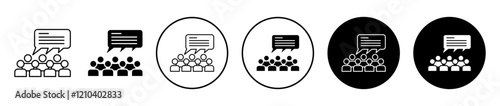 Public opinion icons set in black filled and stroke line style