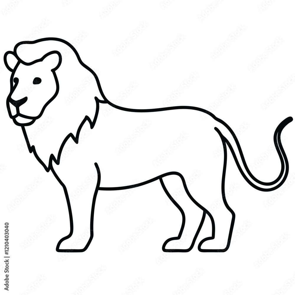 Lion Line Art Vector Illustration and Lion Outline Drawing