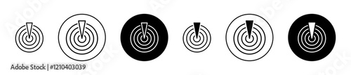 Radar detection icons set in black filled and stroke line style