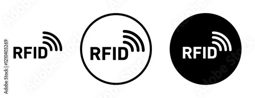 RFID icons set in black filled and stroke line style