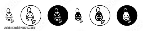 RFID key tag icons set in black filled and stroke line style
