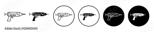 Sealants gun icons set in black filled and stroke line style