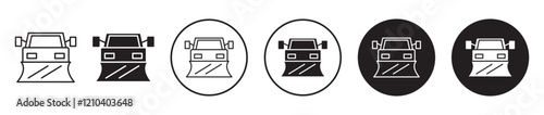 Snowplow icons set in black filled and stroke line style