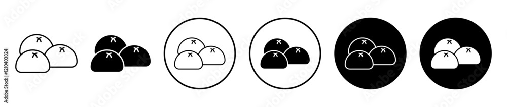 Steamed bread icons set in black filled and stroke line style Steamed bread icons set in black filled and stroke line style