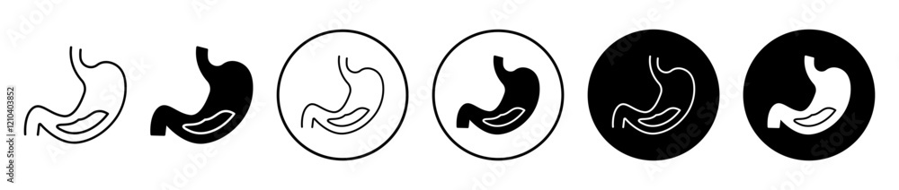 Stomach with Liquids icons set in black filled and stroke line style Stomach with Liquids icons set in black filled and stroke line style