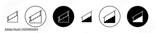 Stairs Icons vectors. black solid and liner versions