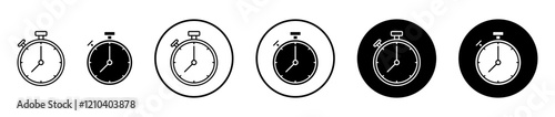 Stopwatch icons set in black filled and stroke line style