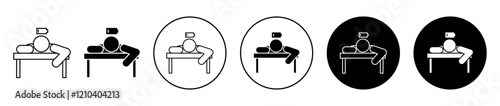 Tired person icons set in black filled and stroke line style