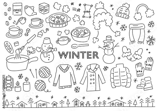 冬のものを集めた手描きイラストセット