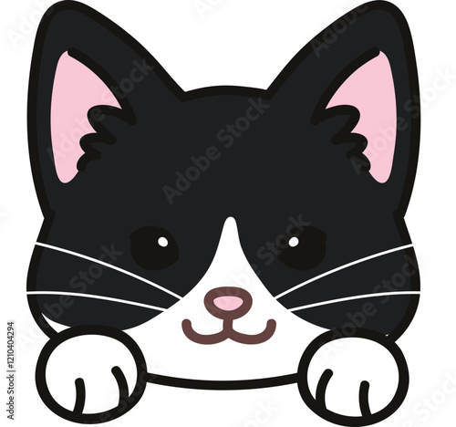 Simple and adorable Tuxedo Cat front face with paws
