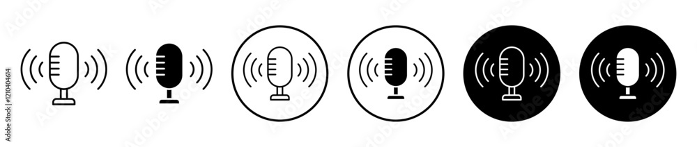 Voice recording icons set in black filled and stroke line style Voice recording icons set in black filled and stroke line style