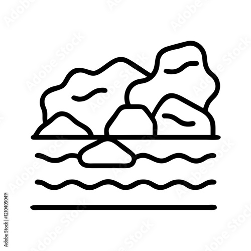 rocks by shoreline icon, rocks by shoreline line art - simple line art of rocks by shoreline, perfect for rocks by shoreline logos and icons photo