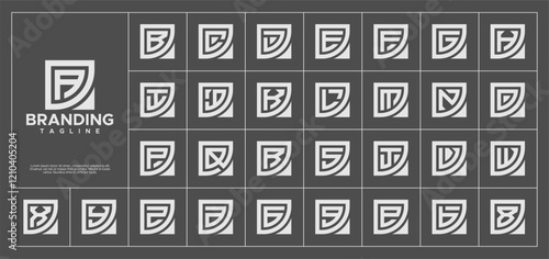 Modern line square monogram letter A-Z logo set