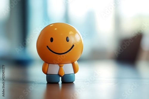 Smiling Orange Businessman Figure on Table