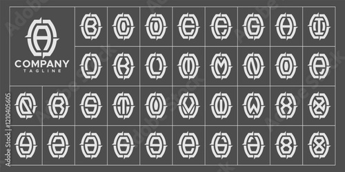 Flat line abstract monogram letter A-Z logo set