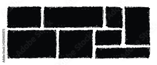 Box brush frame shape set. Text box frame rough grunge square paint shape element. Hand drawn crayon grunge brush rectangle text border. Vector illustration