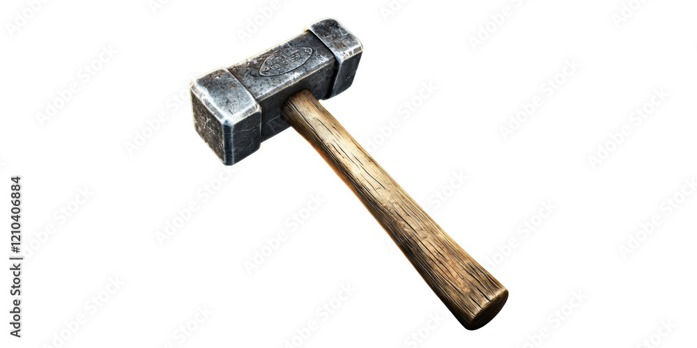 Heavy iron hammer with wooden handle isolated on transparent background Heavy iron hammer with wooden handle isolated on transparent background