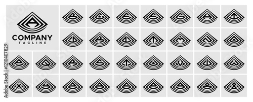 Line triangle cone initial letter A to Z logo set