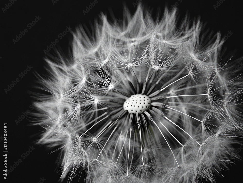 Fototapeta premium Stunning Black and White Dandelion Closeup Photo