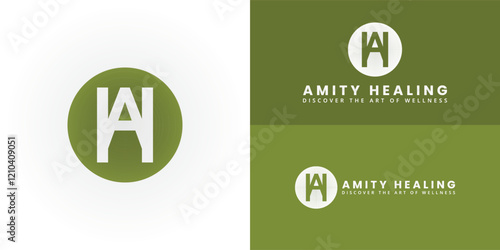 The serene and elegant logo design features the initials AH intertwined to form a unique and visually striking symbol that evokes a sense of harmony and balance perfect for the wellness center logo