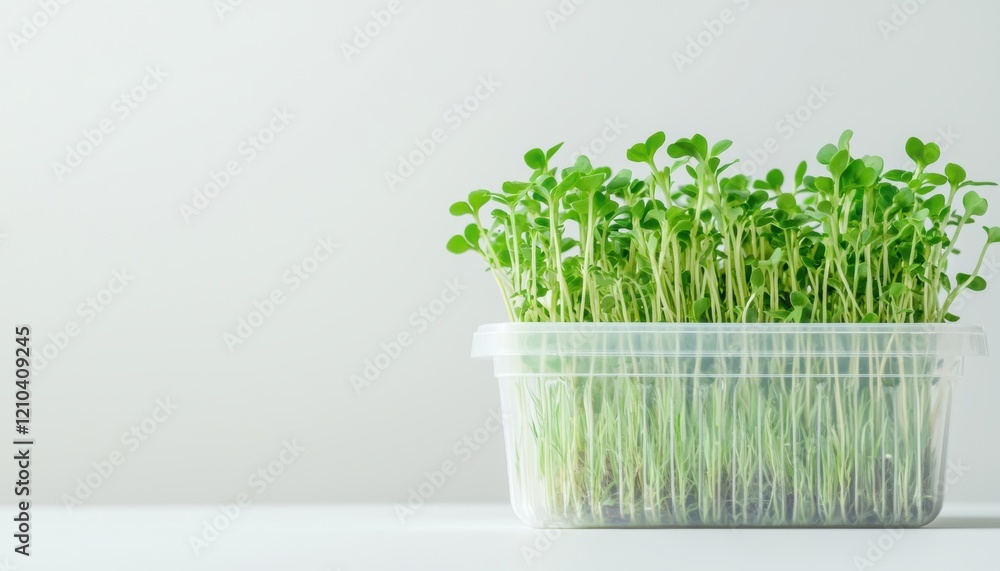 Fototapeta premium A clear plastic container holding native plant seeds for post-fire reforestation displayed on a solid white background, single object