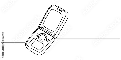 Retro phones one line continuous drawing. flip mobile phones. Vector linear illustration, One single line drawing of old retro flip cellular phone. Vintage classic mobile phone to communicate concept.