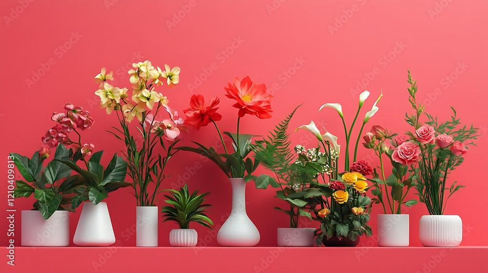 Charming glass vase filled with colorful flowers on a cozy warm background Charming glass vase filled with colorful flowers on a cozy warm background